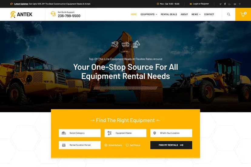 Equipment Rentals website design